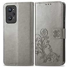 Leather Case Stands Flip Flowers Cover Holder for Realme GT Neo 3T 5G Gray