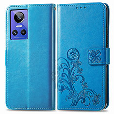 Leather Case Stands Flip Flowers Cover Holder for Realme GT Neo3 5G Blue