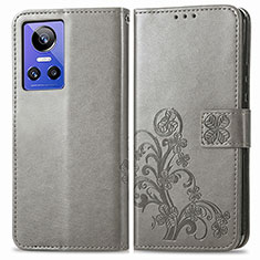 Leather Case Stands Flip Flowers Cover Holder for Realme GT Neo3 5G Gray