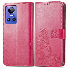 Leather Case Stands Flip Flowers Cover Holder for Realme GT Neo3 5G Hot Pink