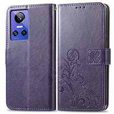Leather Case Stands Flip Flowers Cover Holder for Realme GT Neo3 5G Purple