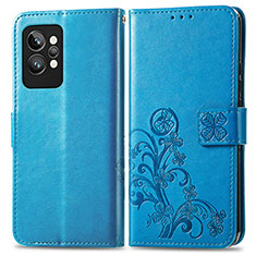 Leather Case Stands Flip Flowers Cover Holder for Realme GT2 Pro 5G Blue