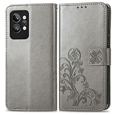 Leather Case Stands Flip Flowers Cover Holder for Realme GT2 Pro 5G Gray