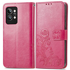 Leather Case Stands Flip Flowers Cover Holder for Realme GT2 Pro 5G Hot Pink