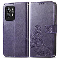 Leather Case Stands Flip Flowers Cover Holder for Realme GT2 Pro 5G Purple
