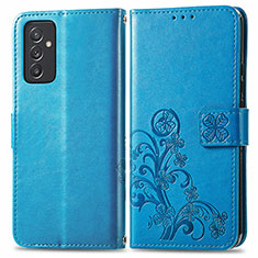 Leather Case Stands Flip Flowers Cover Holder for Samsung Galaxy A15 4G Blue