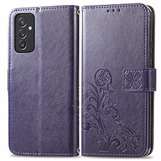 Leather Case Stands Flip Flowers Cover Holder for Samsung Galaxy A15 4G Purple