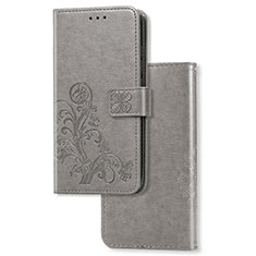 Leather Case Stands Flip Flowers Cover Holder for Samsung Galaxy A21 Gray