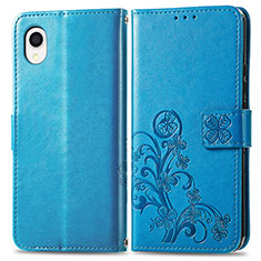 Leather Case Stands Flip Flowers Cover Holder for Samsung Galaxy A22 5G SC-56B Blue
