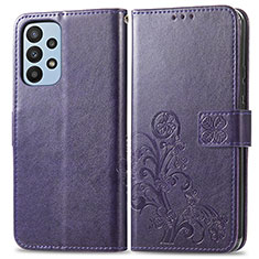 Leather Case Stands Flip Flowers Cover Holder for Samsung Galaxy A23 5G Purple