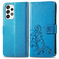 Leather Case Stands Flip Flowers Cover Holder for Samsung Galaxy A33 5G Blue
