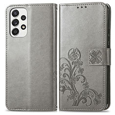 Leather Case Stands Flip Flowers Cover Holder for Samsung Galaxy A33 5G Gray
