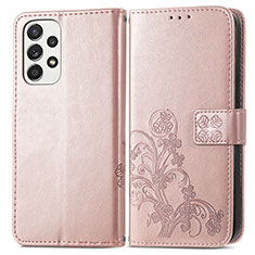 Leather Case Stands Flip Flowers Cover Holder for Samsung Galaxy A33 5G Pink