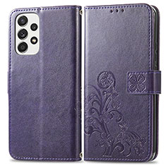 Leather Case Stands Flip Flowers Cover Holder for Samsung Galaxy A33 5G Purple