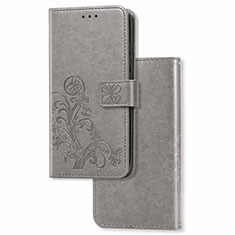 Leather Case Stands Flip Flowers Cover Holder for Samsung Galaxy A81 Gray