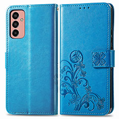 Leather Case Stands Flip Flowers Cover Holder for Samsung Galaxy F13 4G Blue