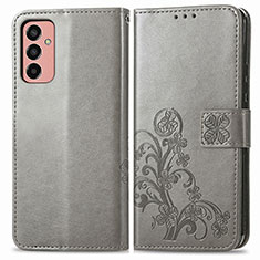 Leather Case Stands Flip Flowers Cover Holder for Samsung Galaxy F13 4G Gray