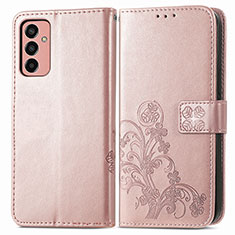 Leather Case Stands Flip Flowers Cover Holder for Samsung Galaxy F13 4G Pink
