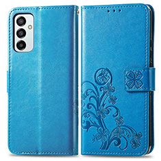 Leather Case Stands Flip Flowers Cover Holder for Samsung Galaxy F23 5G Blue
