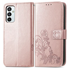 Leather Case Stands Flip Flowers Cover Holder for Samsung Galaxy F23 5G Pink