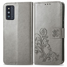 Leather Case Stands Flip Flowers Cover Holder for Samsung Galaxy F52 5G Gray