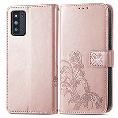Leather Case Stands Flip Flowers Cover Holder for Samsung Galaxy F52 5G Pink