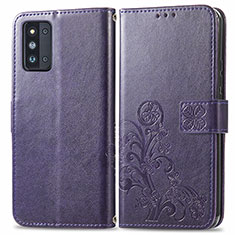 Leather Case Stands Flip Flowers Cover Holder for Samsung Galaxy F52 5G Purple
