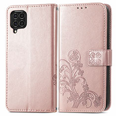 Leather Case Stands Flip Flowers Cover Holder for Samsung Galaxy F62 5G Pink