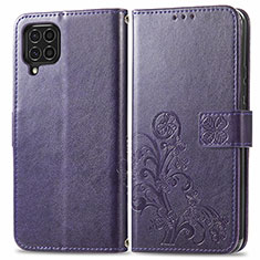 Leather Case Stands Flip Flowers Cover Holder for Samsung Galaxy F62 5G Purple