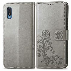 Leather Case Stands Flip Flowers Cover Holder for Samsung Galaxy M02 Gray