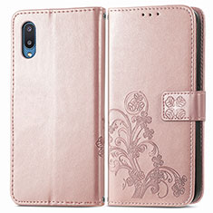 Leather Case Stands Flip Flowers Cover Holder for Samsung Galaxy M02 Pink