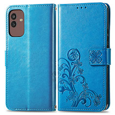 Leather Case Stands Flip Flowers Cover Holder for Samsung Galaxy M13 5G Blue