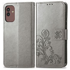 Leather Case Stands Flip Flowers Cover Holder for Samsung Galaxy M13 5G Gray