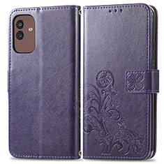 Leather Case Stands Flip Flowers Cover Holder for Samsung Galaxy M13 5G Purple