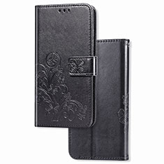 Leather Case Stands Flip Flowers Cover Holder for Samsung Galaxy M21 Black