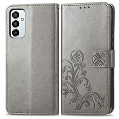 Leather Case Stands Flip Flowers Cover Holder for Samsung Galaxy M23 5G Gray