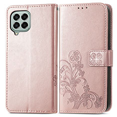 Leather Case Stands Flip Flowers Cover Holder for Samsung Galaxy M33 5G Pink
