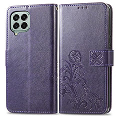 Leather Case Stands Flip Flowers Cover Holder for Samsung Galaxy M33 5G Purple