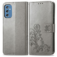 Leather Case Stands Flip Flowers Cover Holder for Samsung Galaxy M52 5G Gray