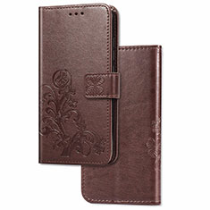 Leather Case Stands Flip Flowers Cover Holder for Samsung Galaxy M60s Brown