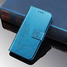 Leather Case Stands Flip Flowers Cover Holder for Samsung Galaxy S21 5G Blue