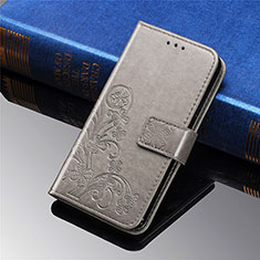 Leather Case Stands Flip Flowers Cover Holder for Samsung Galaxy S21 FE 5G Gray