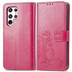 Leather Case Stands Flip Flowers Cover Holder for Samsung Galaxy S21 Ultra 5G Red