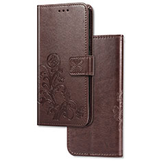 Leather Case Stands Flip Flowers Cover Holder for Sony Xperia 1 Brown