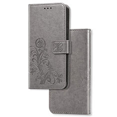Leather Case Stands Flip Flowers Cover Holder for Sony Xperia 1 Gray