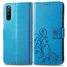 Leather Case Stands Flip Flowers Cover Holder for Sony Xperia 10 III Blue
