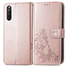 Leather Case Stands Flip Flowers Cover Holder for Sony Xperia 10 III Pink