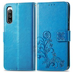 Leather Case Stands Flip Flowers Cover Holder for Sony Xperia 10 IV Blue