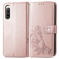 Leather Case Stands Flip Flowers Cover Holder for Sony Xperia 10 IV Pink