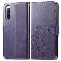 Leather Case Stands Flip Flowers Cover Holder for Sony Xperia 10 IV Purple